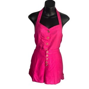 Anthropologie Moon River Vibrant Pink Halter top and short set sz small preloved